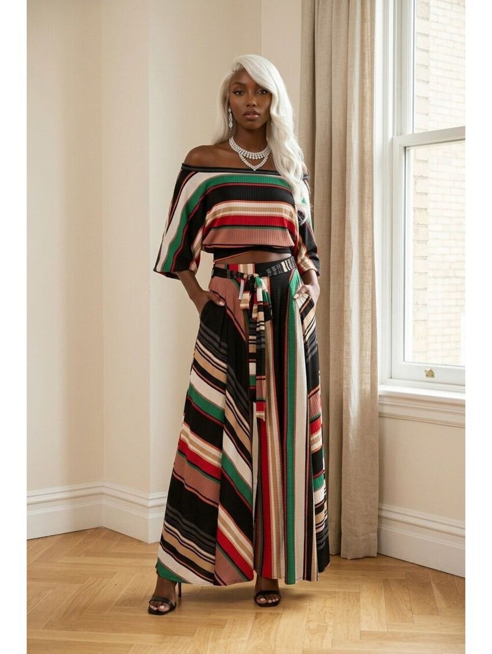 MS8. Striped Maxi Flowy Skirt Set